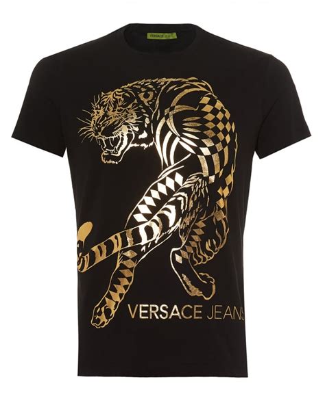 versace jeans versace jeans black large tiger print t-shirt|versace jeans t shirts.